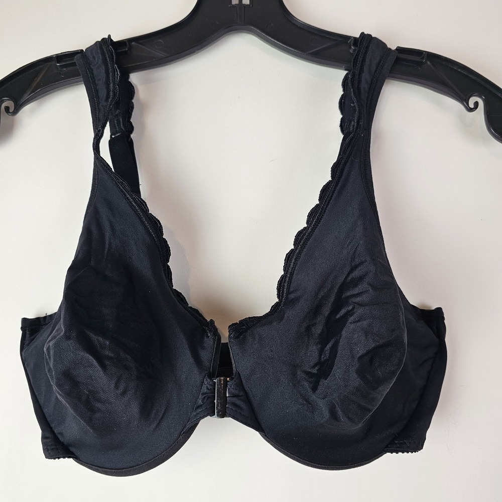 Bali International Vintage Black Front Closure Bra Scallop Unpadded 34D 7702